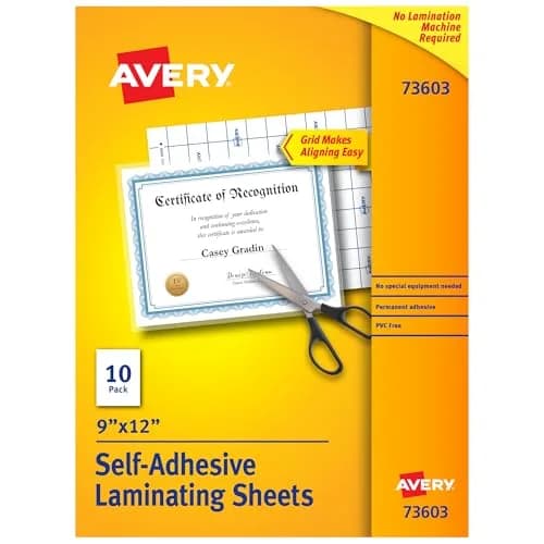 Avery Clear Laminating Sheets 9" x 12" (10 Sheets) | Permanent Self-Adhesive for Documents, Photos, Signs thumbnail 1