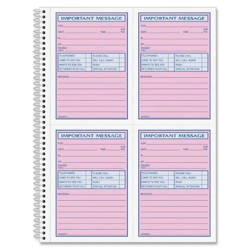 Adams Spiral Bound Phone Message Book, Carbonless Duplicate, 4 Messages per Page, 200 Sets | 1 Pack thumbnail 1