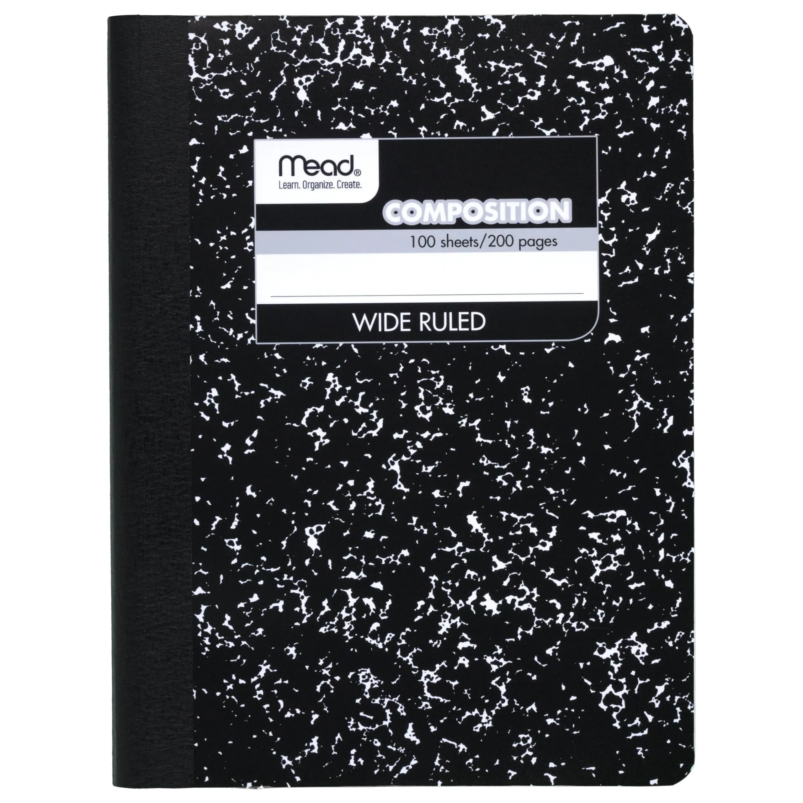 Mead Composition Notebook Wide Ruled Paper 7.5" x 9.75" 200 Pages | Classic Black Marble — Black