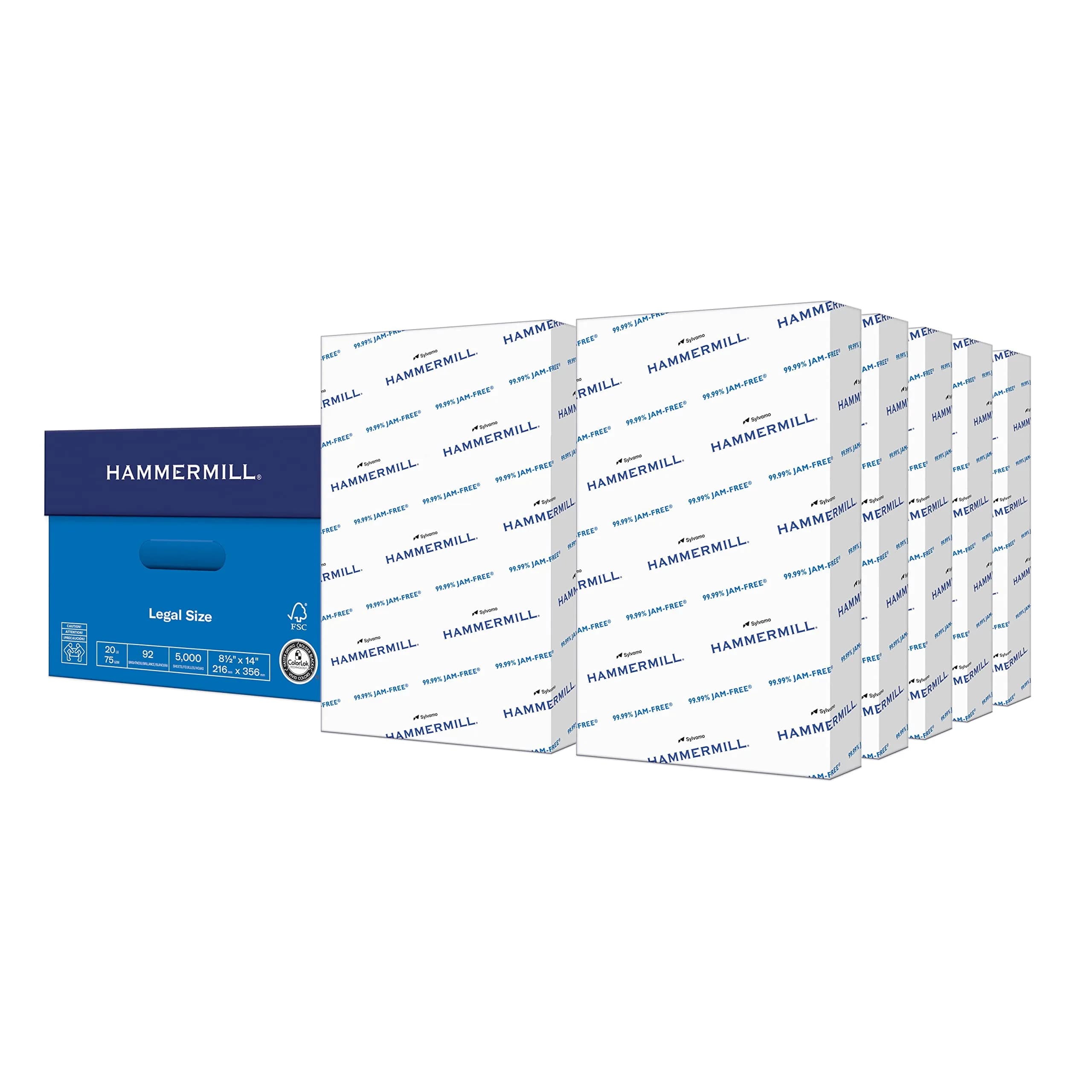 Hammermill Legal Copy Paper 8.5 x 14 Inch, 92 Bright, 5000 Sheets | 99.99% Jam-Free - main product image