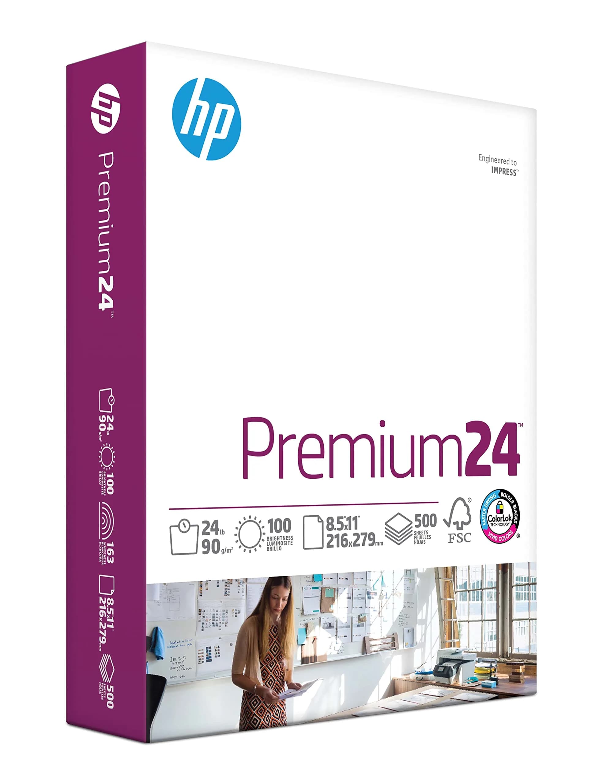 HP Papers Premium24 Printer Paper 8.5 x 11, 24 lb, 500 Sheets, 100 Bright | FSC Certified, Made in USA - main product image
