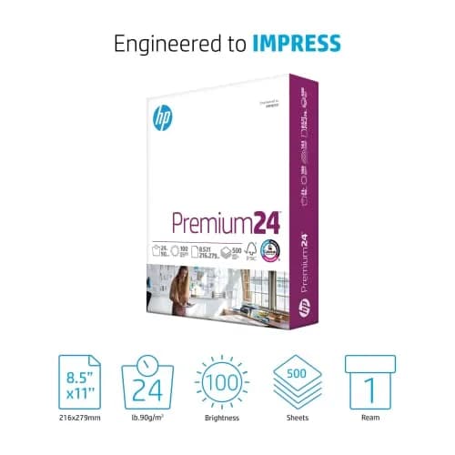 HP Papers Premium24 Printer Paper 8.5 x 11, 24 lb, 500 Sheets, 100 Bright | FSC Certified, Made in USA thumbnail 2