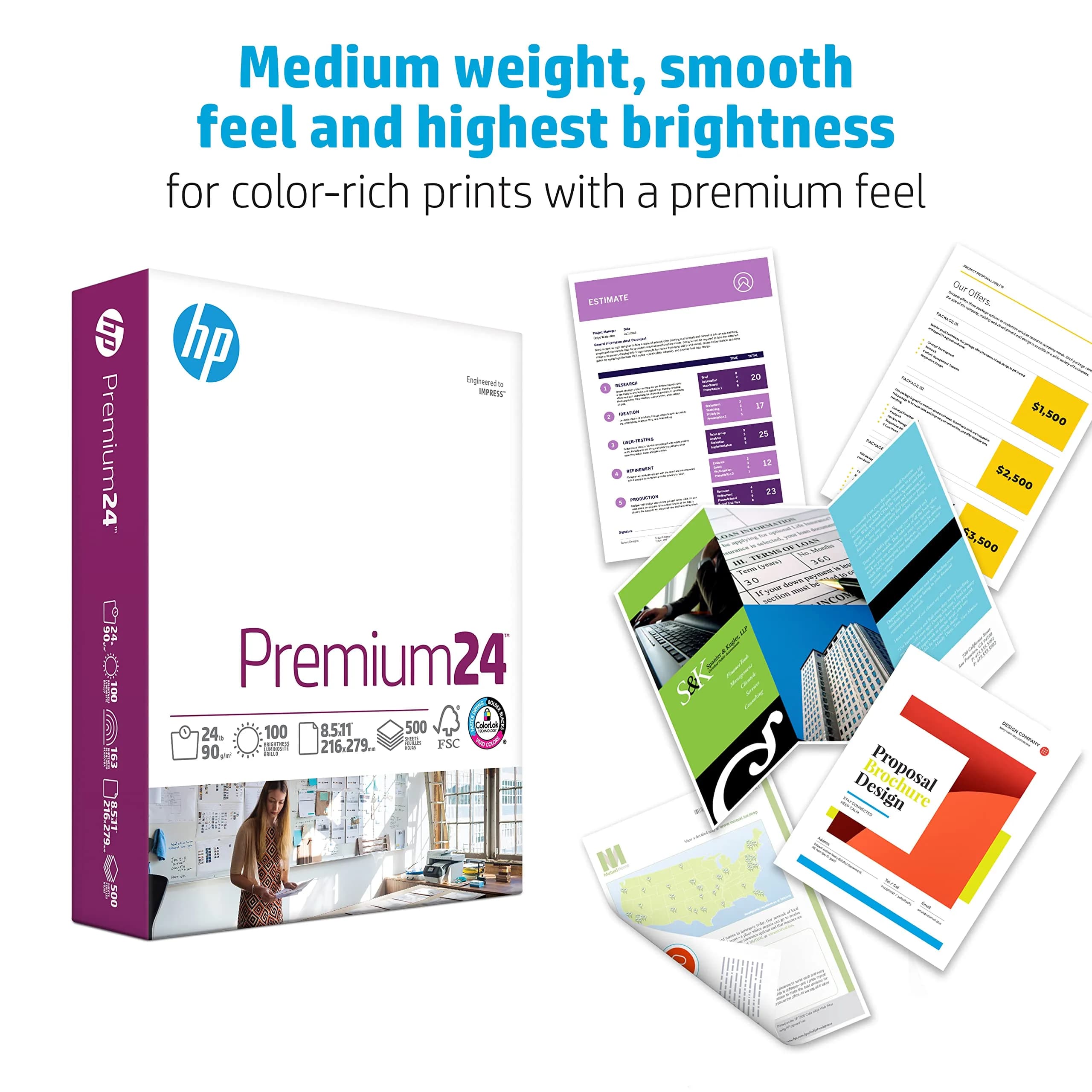 HP Papers Premium24 Printer Paper 8.5 x 11, 24 lb, 500 Sheets, 100 Bright | FSC Certified, Made in USA - view 4