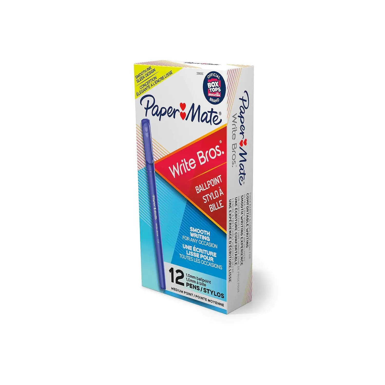 Paper Mate Write Bros. Ballpoint Pens, Medium Point (1.0mm), Blue, 12 Count | Smooth Ink, Sleek Design - main product image