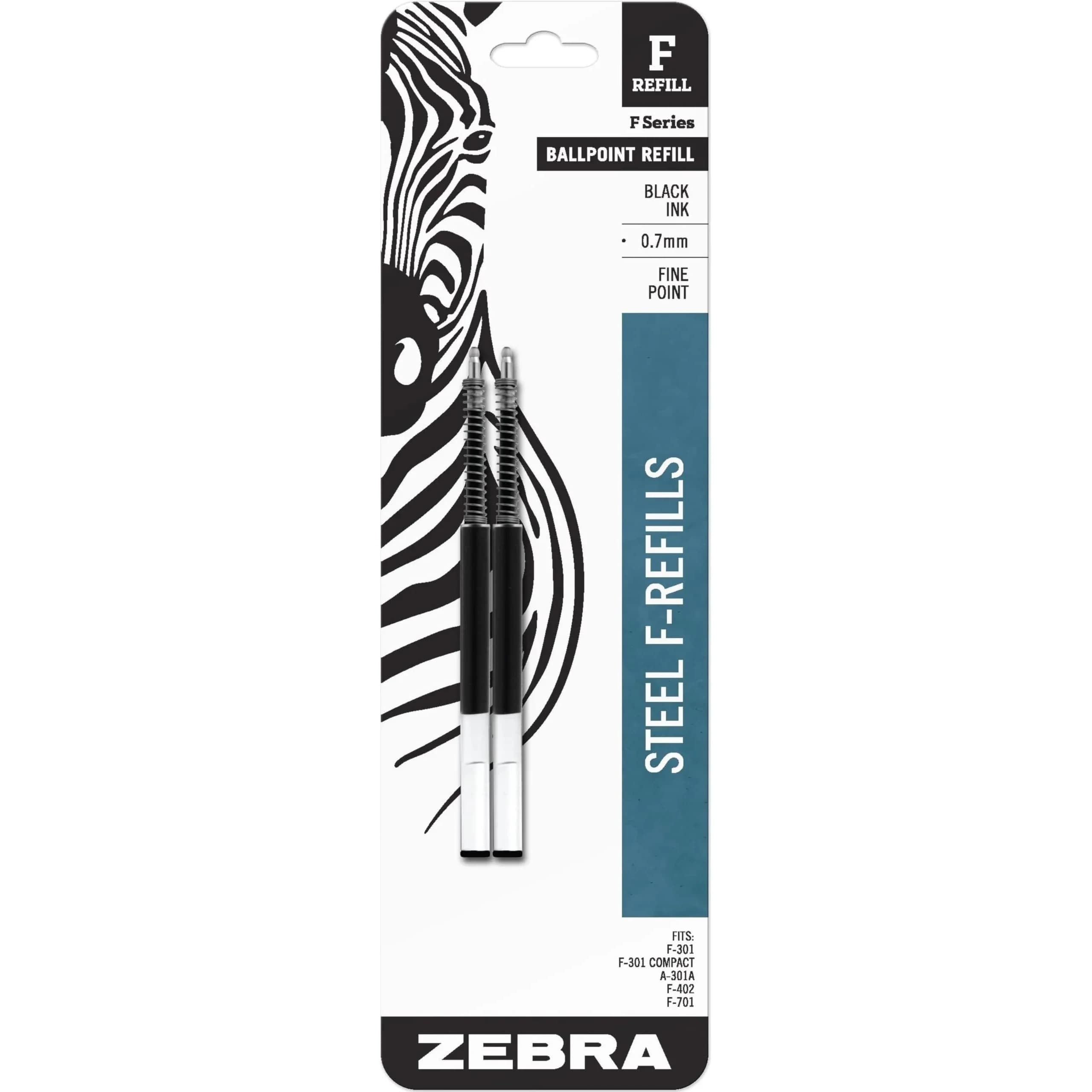 Zebra Pen F-Refill Ballpoint Pen Refills 0.7mm Fine Point Black Ink, 2-Pack | Smooth Ink Flow for Students & Professionals