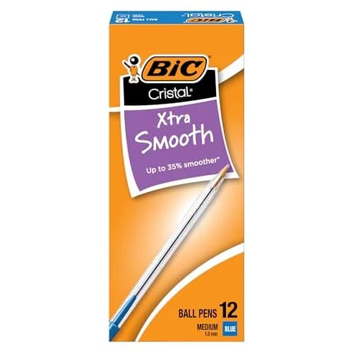 BIC Cristal Xtra Smooth Blue Ballpoint Pens, Medium Point, 1.0mm, 12-Count Pack | Smooth Ink Flow thumbnail 1