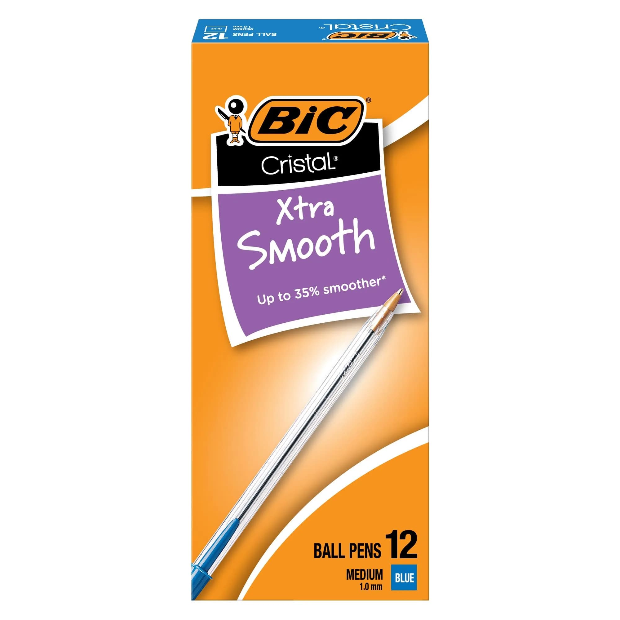 BIC Cristal Xtra Smooth Blue Ballpoint Pens, Medium Point, 1.0mm, 12-Count Pack | Smooth Ink Flow - main product image