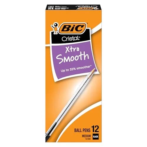 BIC Cristal Xtra Smooth Black Ballpoint Pens, Medium Point, 12-Count Pack | Smooth Ink Flow thumbnail 1
