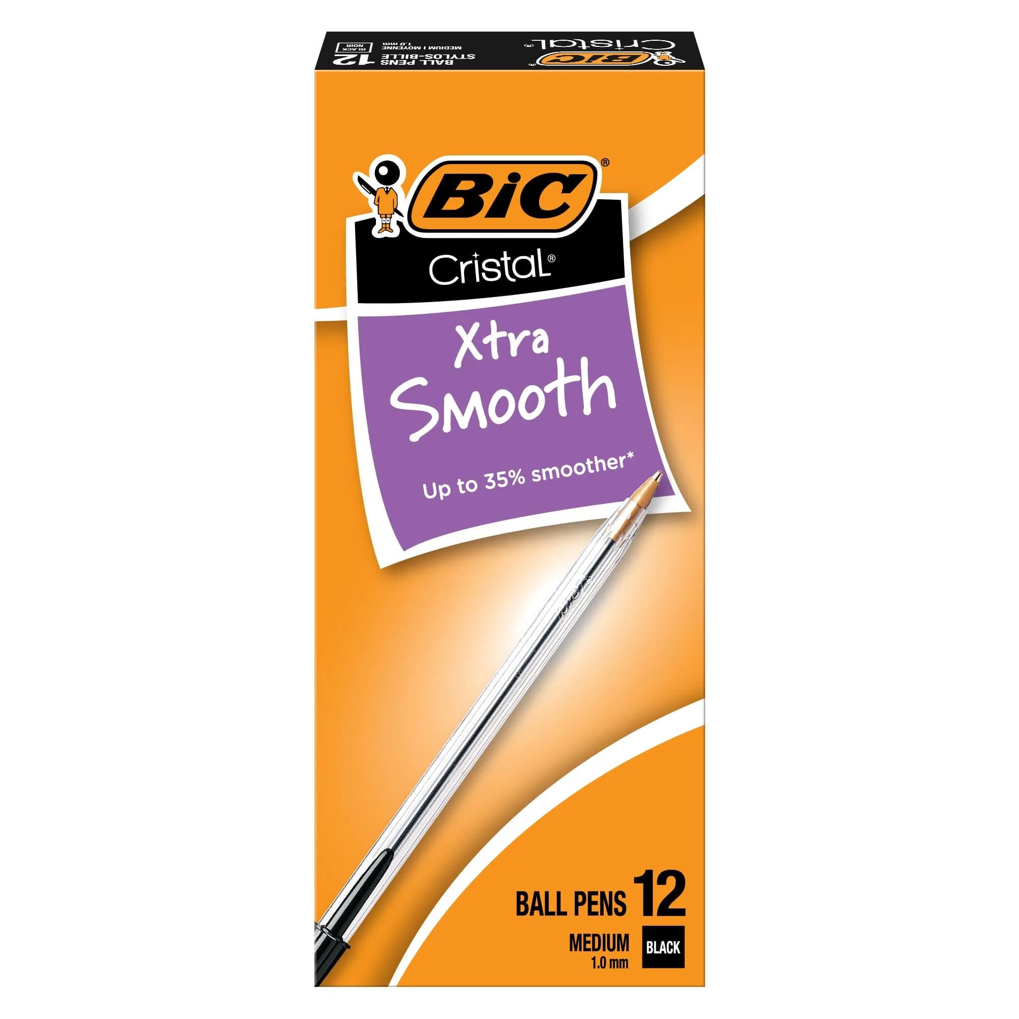 BIC Cristal Xtra Smooth Black Ballpoint Pens, Medium Point, 12-Count Pack | Smooth Ink Flow - main product image