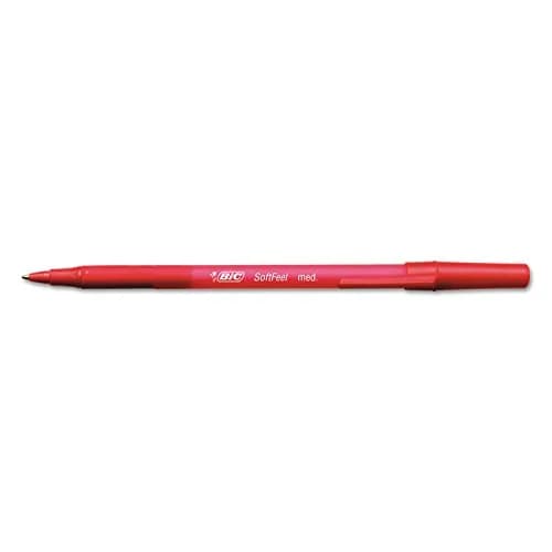 BIC Soft Feel Stick Pens, Medium Point, 1.0 mm, Red | Cushioned, Comfortable Grip, Nonrefillable thumbnail 1