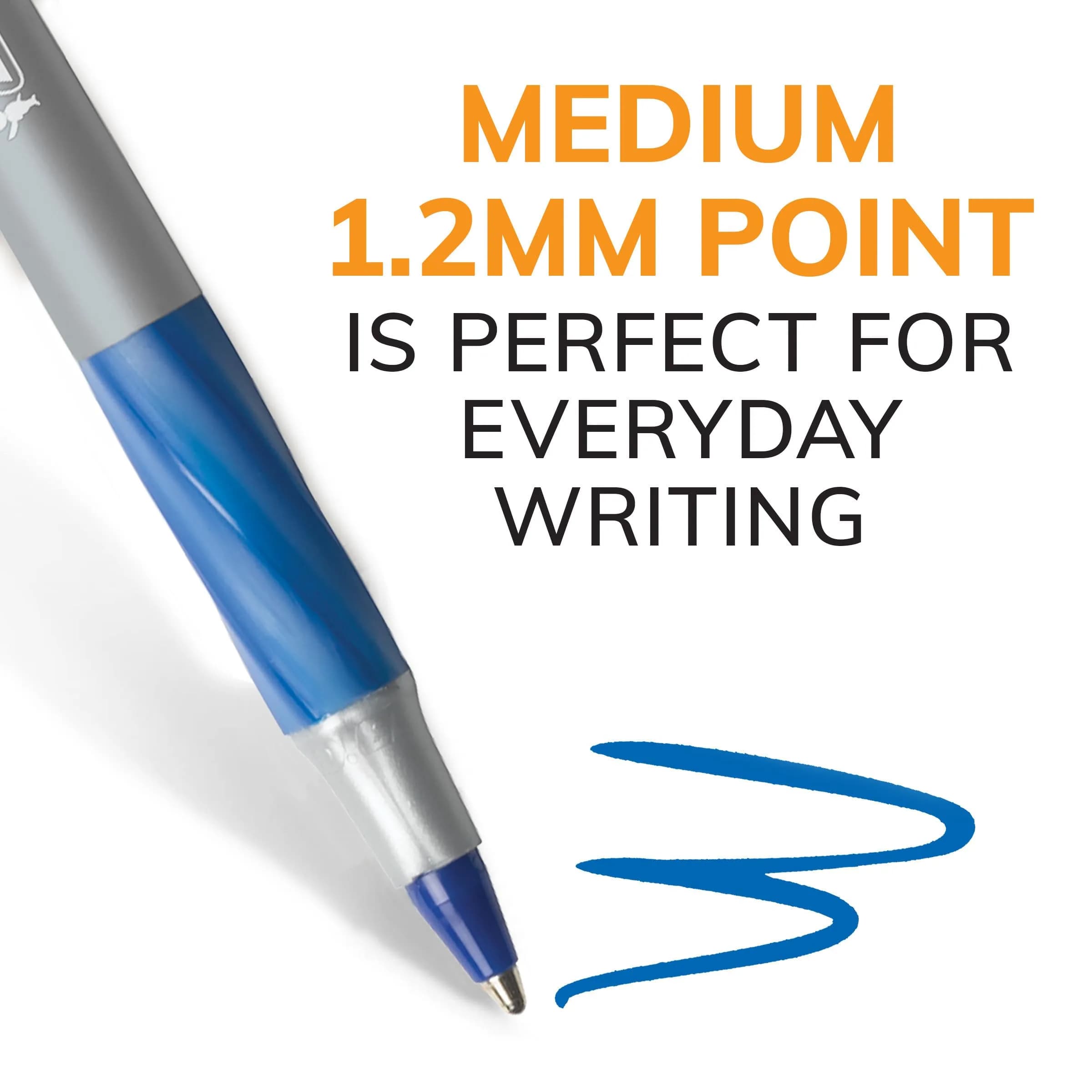 BIC Round Stic Grip Xtra Comfort Blue Ballpoint Pens, Medium Point (1.2mm), 12-Count Pack | Smooth Ink Flow - view 4