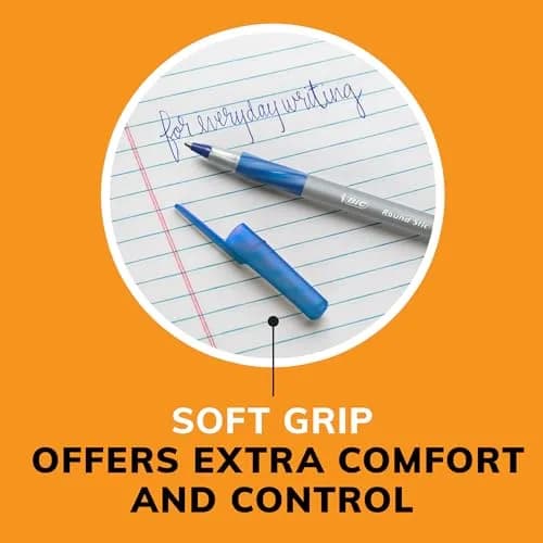 BIC Round Stic Grip Xtra Comfort Blue Ballpoint Pens, Medium Point (1.2mm), 12-Count Pack | Smooth Ink Flow thumbnail 7