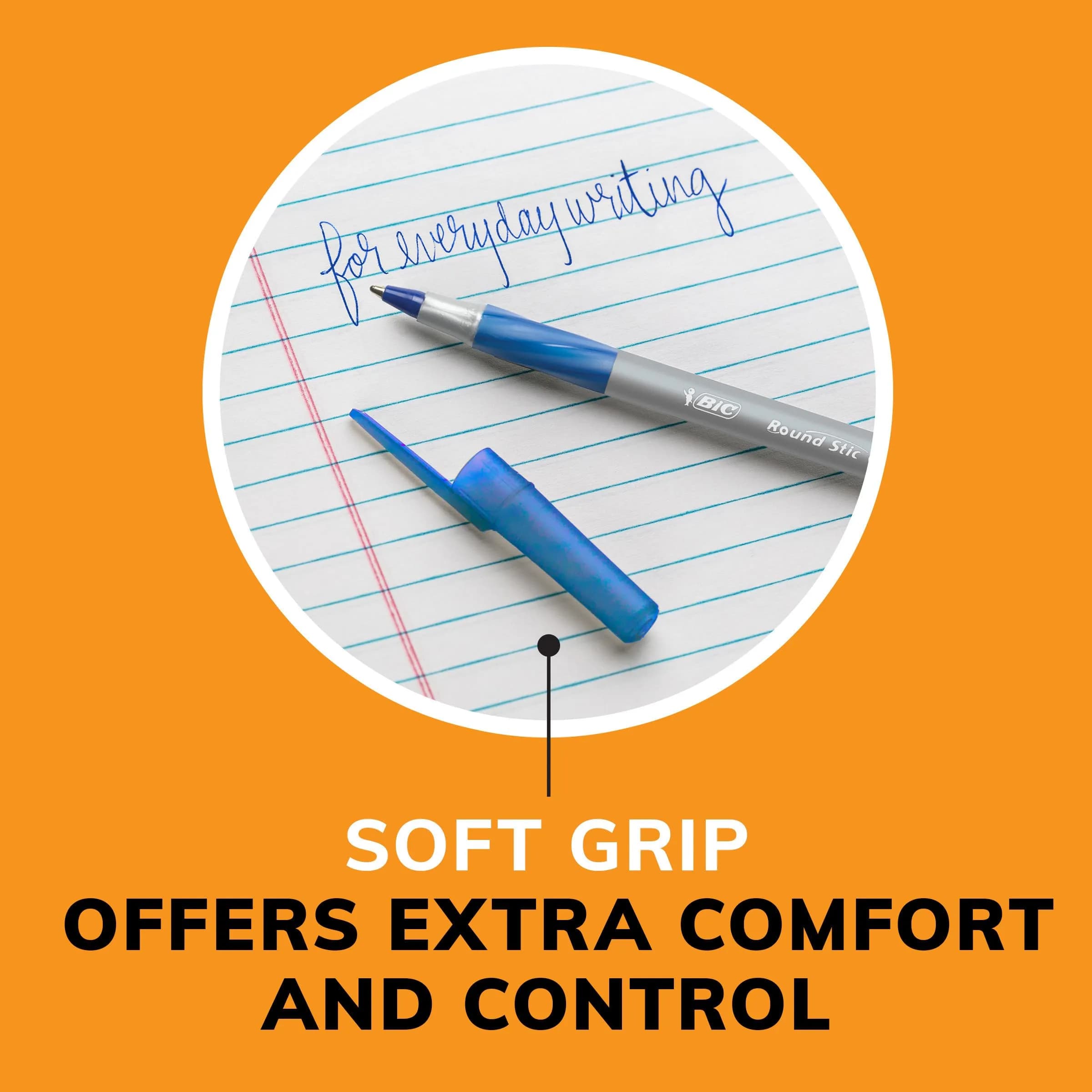 BIC Round Stic Grip Xtra Comfort Blue Ballpoint Pens, Medium Point (1.2mm), 12-Count Pack | Smooth Ink Flow - view 7