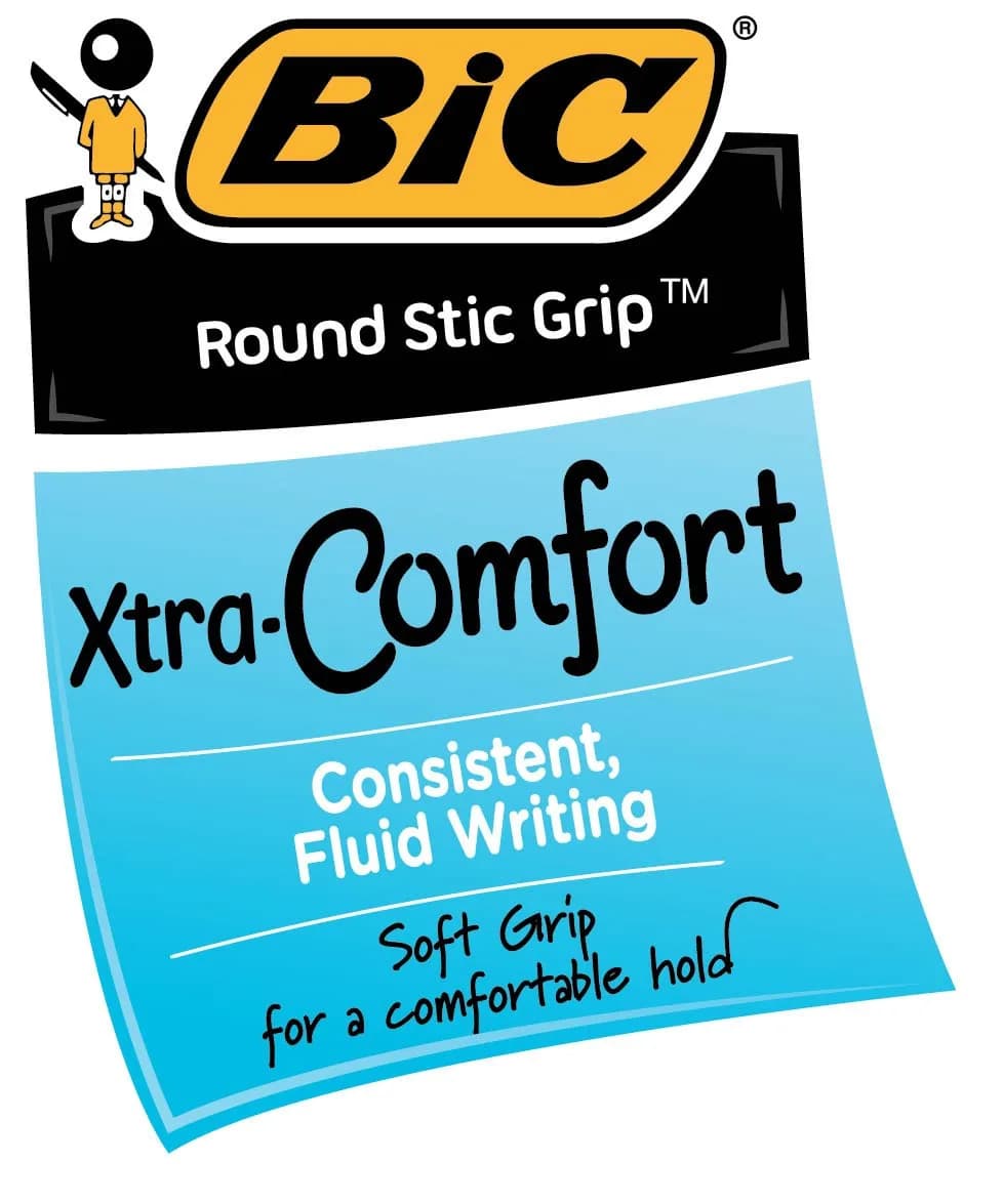 BIC Round Stic Grip Xtra Comfort Blue Ballpoint Pens, Medium Point (1.2mm), 12-Count Pack | Smooth Ink Flow - view 2