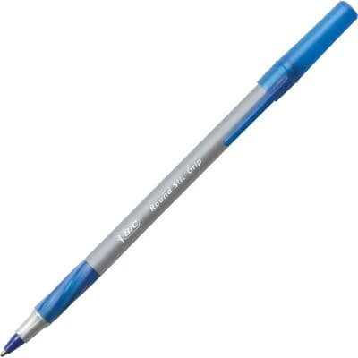 BIC Round Stic Grip Xtra Comfort Blue Ballpoint Pens, Medium Point (1.2mm), 12-Count Pack | Smooth Ink Flow - view 3