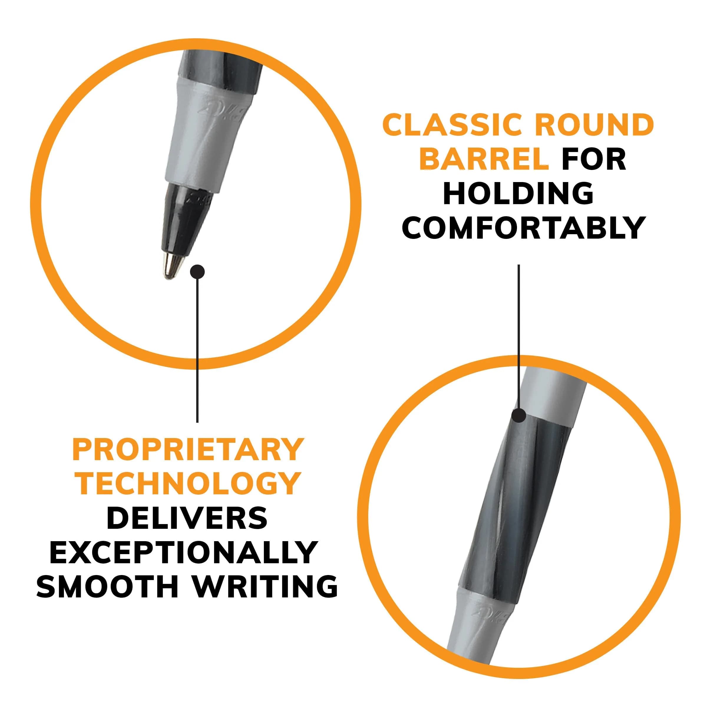 BIC Round Stic Grip Xtra-Comfort Ballpoint Pens, Medium Point, 1.2 mm, Gray Barrel, Black Ink, Pack Of 12 Pens | Smooth Ink Flow - view 4