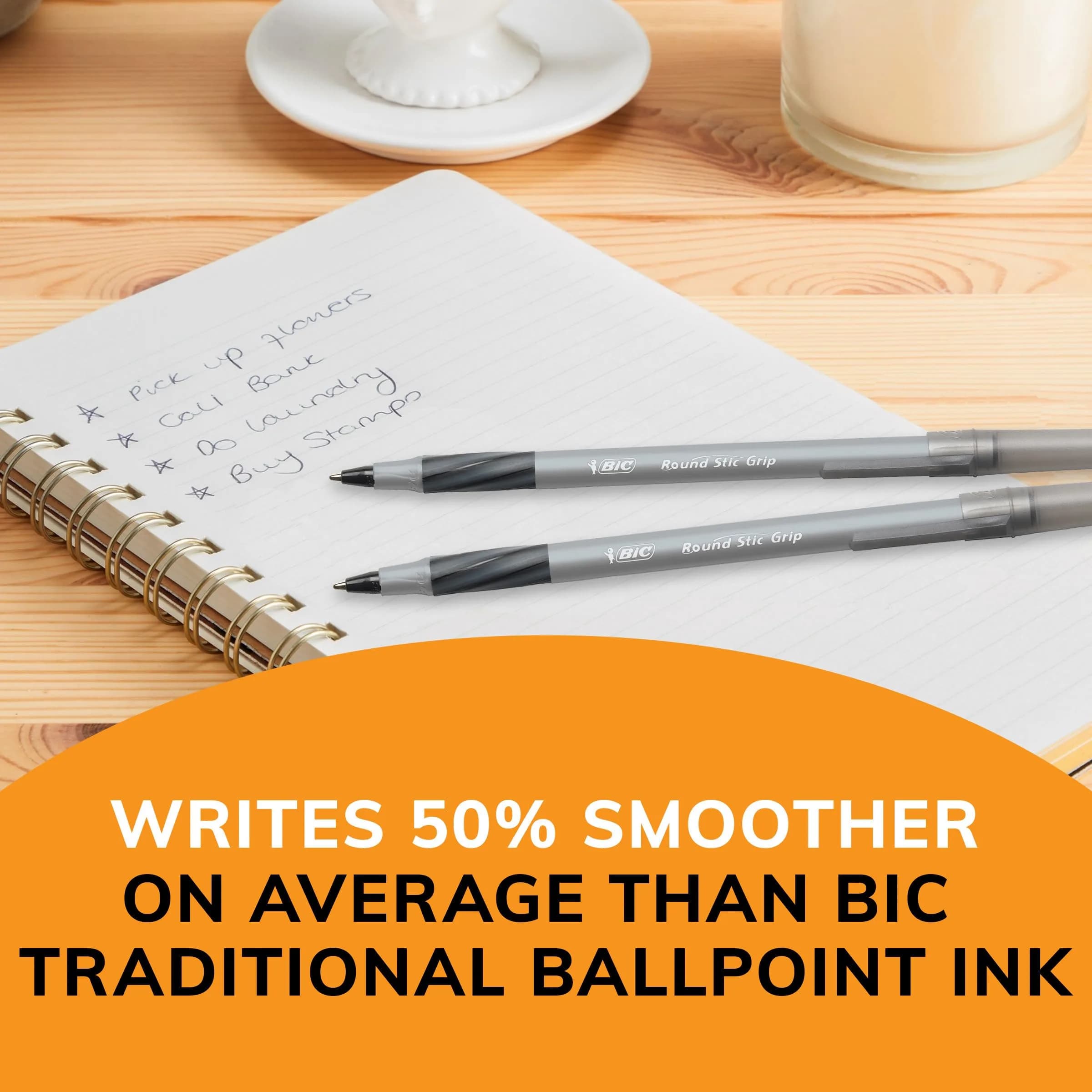BIC Round Stic Grip Xtra-Comfort Ballpoint Pens, Medium Point, 1.2 mm, Gray Barrel, Black Ink, Pack Of 12 Pens | Smooth Ink Flow - view 6