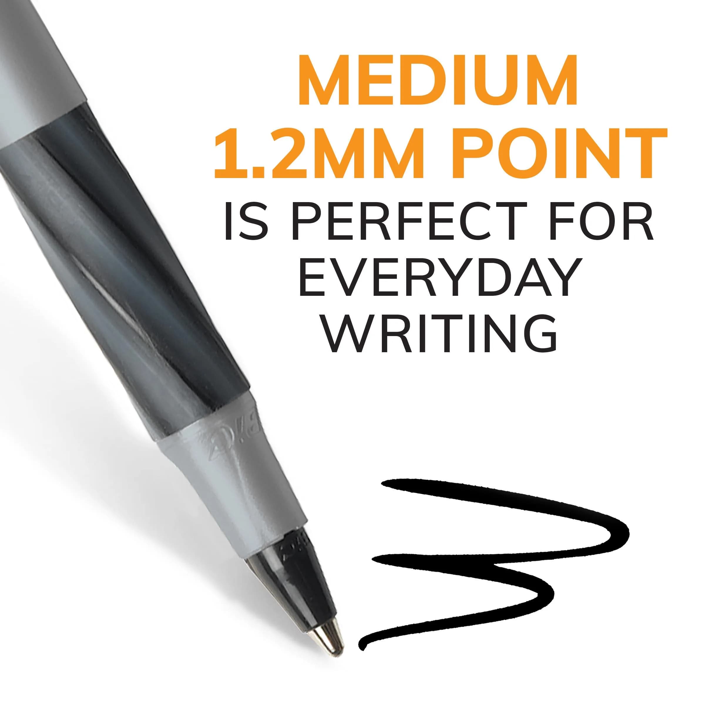 BIC Round Stic Grip Xtra-Comfort Ballpoint Pens, Medium Point, 1.2 mm, Gray Barrel, Black Ink, Pack Of 12 Pens | Smooth Ink Flow - view 2