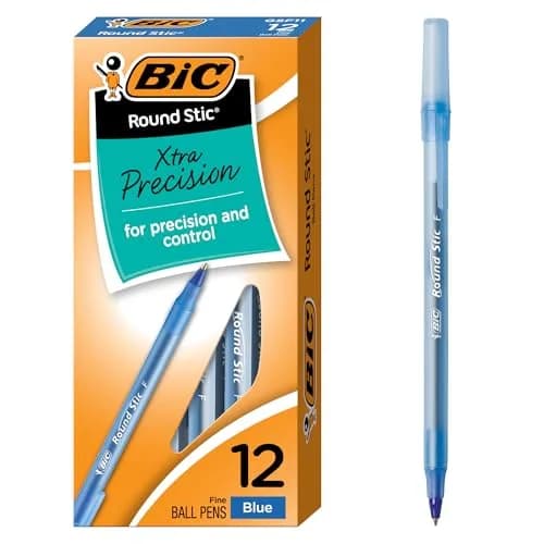 BIC Round Stic Xtra Precision Blue Ballpoint Pens 0.8mm (12-Count Pack) | Smooth Ink Flow thumbnail 1