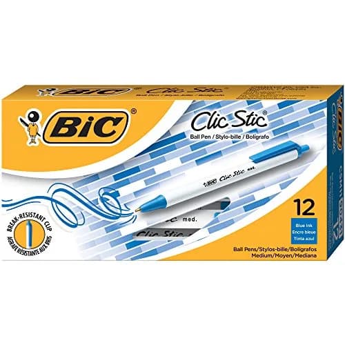 BIC Clic Stic Blue Retractable Ballpoint Pens 12 Pack | Medium Point, Comfortable Round Barrel thumbnail 1