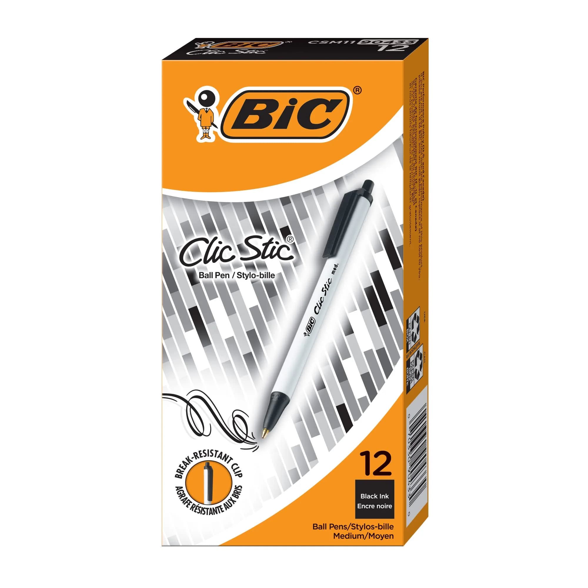 BIC Clic Stic Retractable Ballpoint Pens, Medium Point 1.0mm, Black Ink, 12-Count Pack | Smooth Ink Flow for Students & Office thumbnail 1