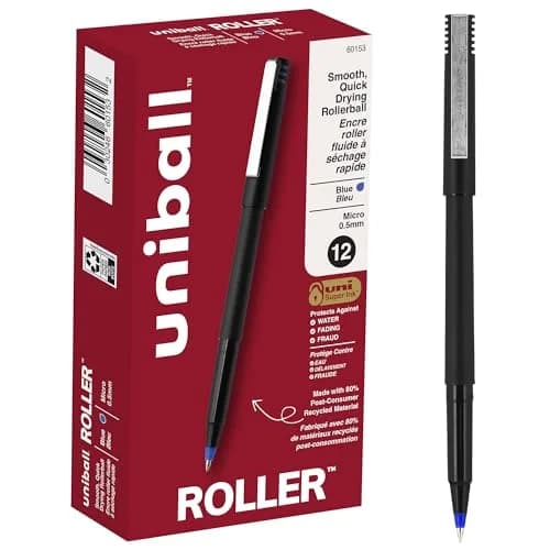 Uni-Ball Roller Rollerball Pens Micro Point (0.5mm) Blue 12-Pack | Smooth Ink Flow & Fade-Resistant thumbnail 1