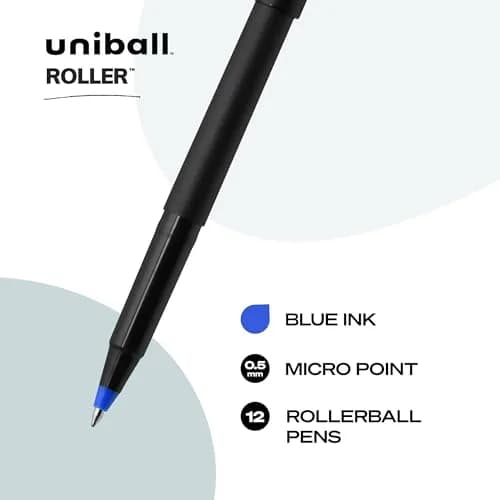 Uni-Ball Roller Rollerball Pens Micro Point (0.5mm) Blue 12-Pack | Smooth Ink Flow & Fade-Resistant thumbnail 3