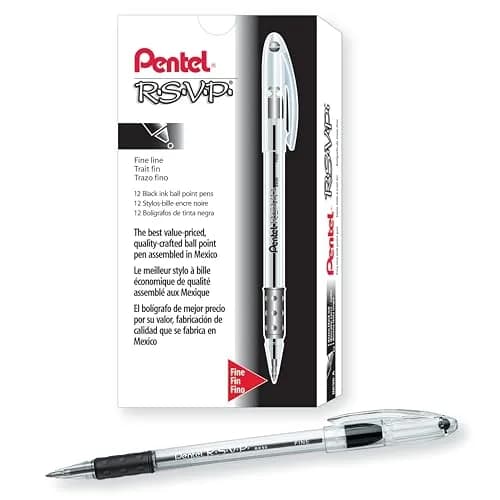 Pentel RSVP Ballpoint Pen, Fine Line, 0.7mm, Black Ink | Durable, Comfortable & Long-Lasting thumbnail 1
