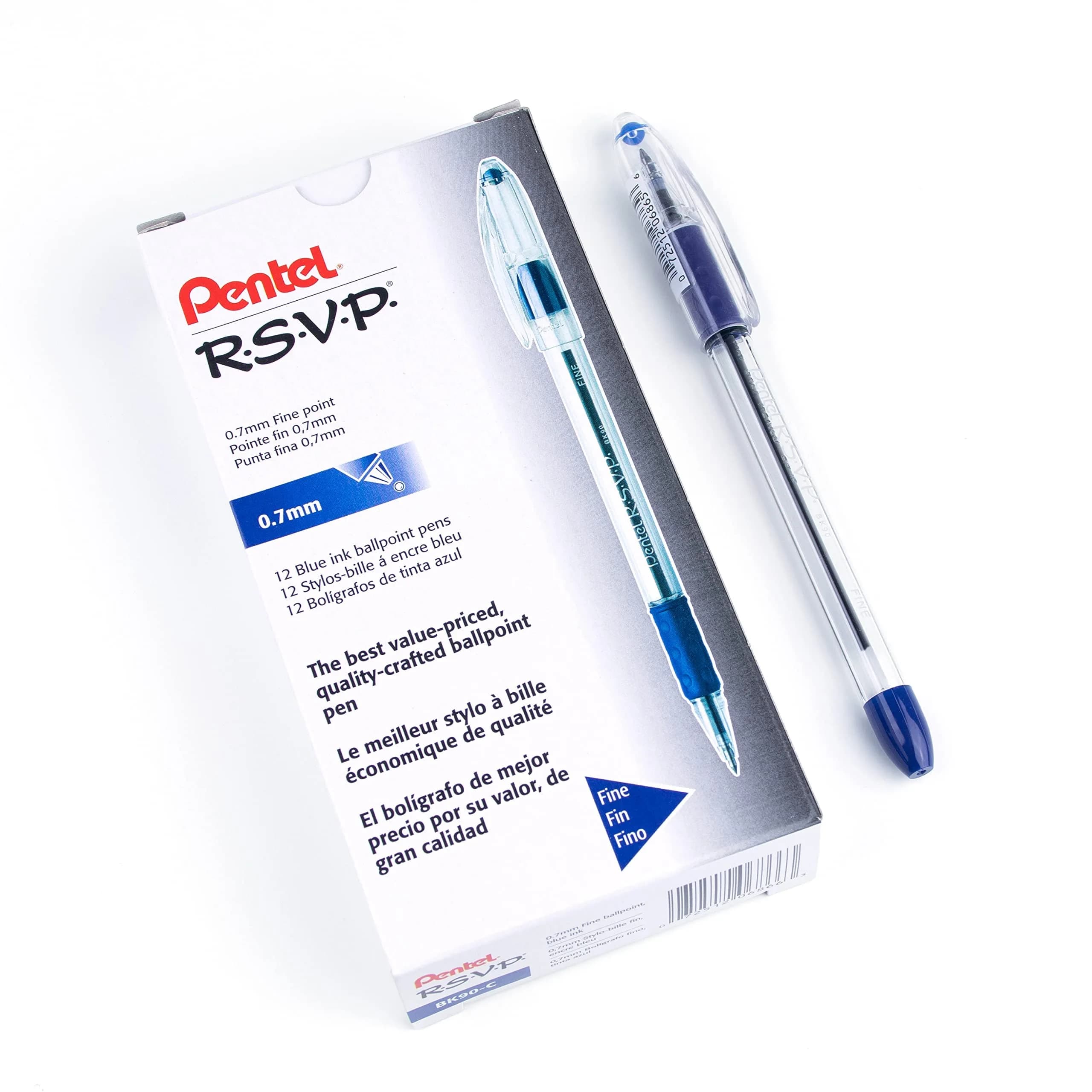 Pentel RSVP Ballpoint Pen, (0.7mm) Fine Line, Blue Ink | Long-lasting, USA-imported pen for extended writing