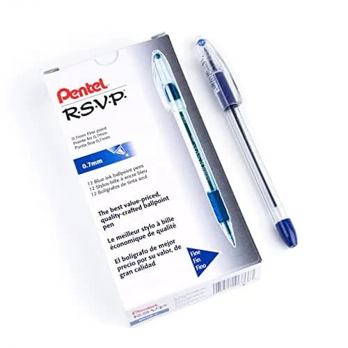 Pentel RSVP Ballpoint Pen, (0.7mm) Fine Line, Blue Ink | Long-lasting, USA-imported pen for extended writing thumbnail 1