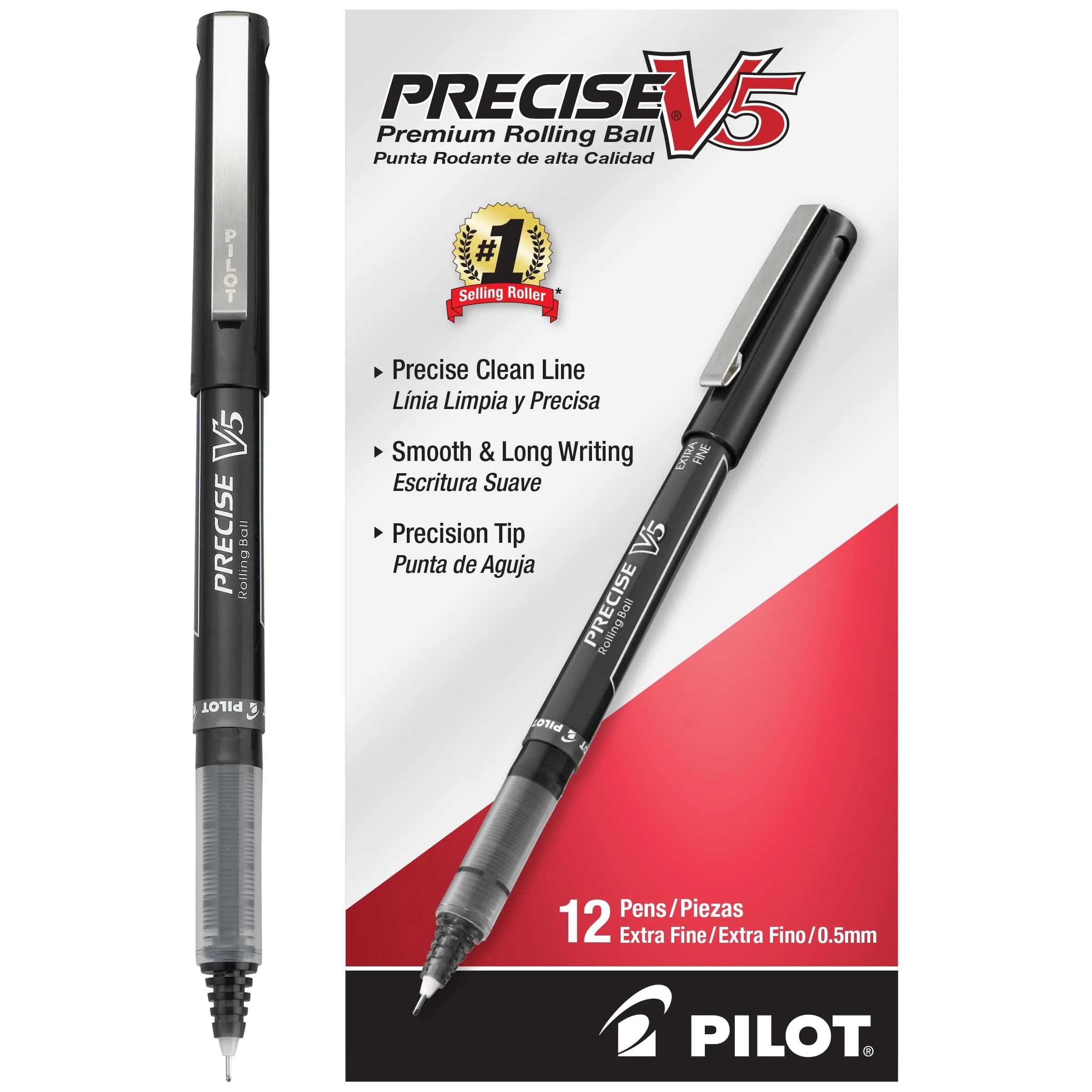 PILOT Precise V5 Rollerball Pens, Extra Fine Point 0.5 mm Black, Pack of 12 | Smooth Writing, Fade-Resistant Ink