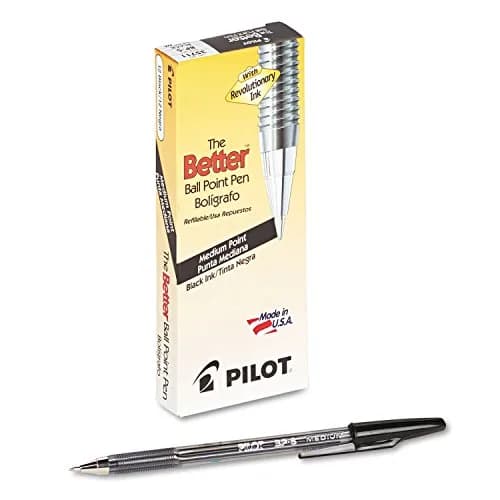 PILOT The Better Ballpoint Pen Refillable Stick, Black Ink, Medium Point, 12-Pack | Smooth Ink Flow thumbnail 1