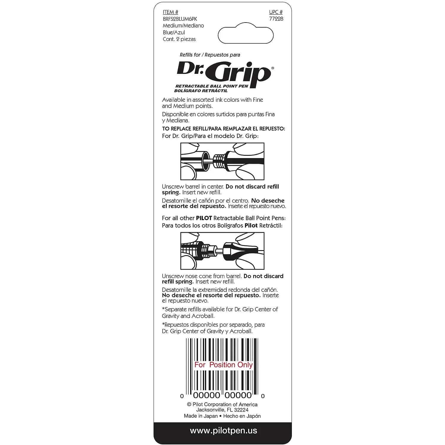 PILOT Dr. Grip Ballpoint Pen Refills Blue Ink, Medium Point, 2-Pack | Smooth Writing & Ergonomic Comfort - view 5