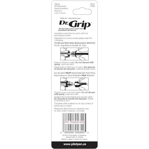 PILOT Dr. Grip Ballpoint Pen Refills Blue Ink, Medium Point, 2-Pack | Smooth Writing & Ergonomic Comfort thumbnail 5