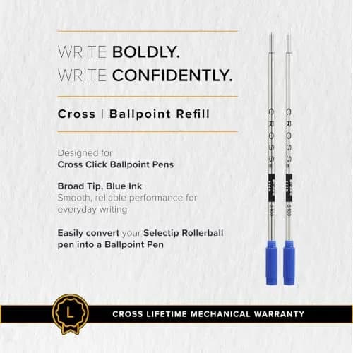 Cross Blue Ballpoint Pen Refill, Broad Point, 2-Pack Refill Set | Writes 1 Mile thumbnail 6