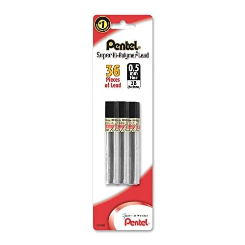 Pentel Super Hi-Polymer Lead Refill 0.5mm 2B | 36 Pieces (12 Count x 3 Tubes) thumbnail 1
