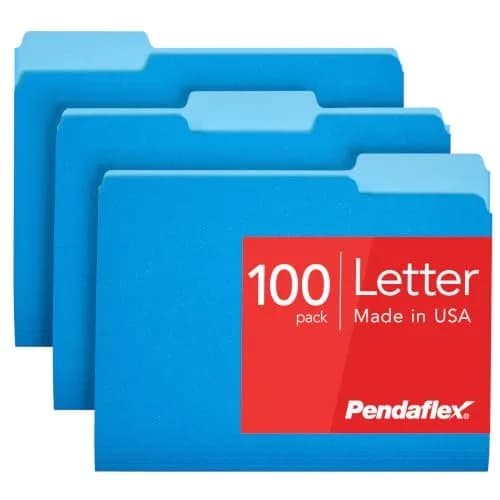 Pendaflex Two-Tone Color File Folders, Letter Size, Blue, 1/3 Cut, 100 per box (152 1/3 BLU), 12 inches | Color-coded organization for offices & schools thumbnail 1