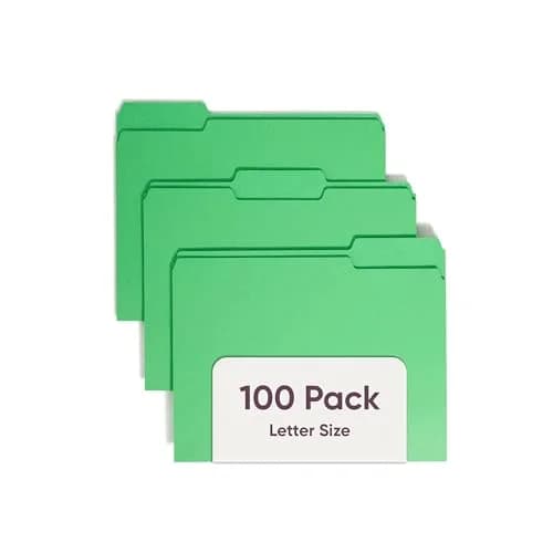 Smead Standard File Folders 100 Count Green 1/3-Cut Tabs Letter Size | Bulk Pack File Folders for Office & Students thumbnail 1