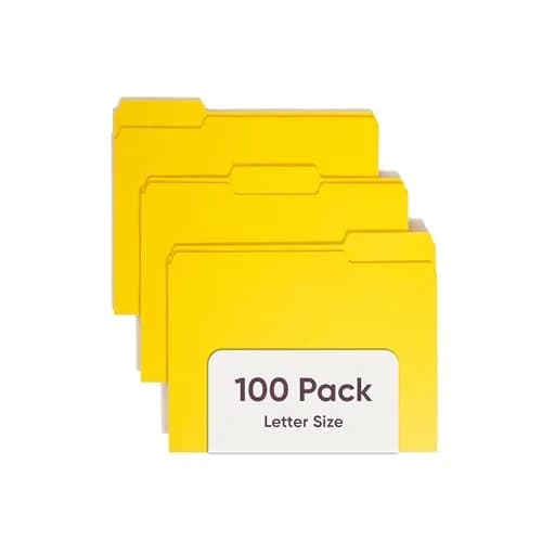 Smead Yellow File Folders 100 Count | Classic 1/3-Cut Tab, Letter Size, 3/4" Expansion thumbnail 1