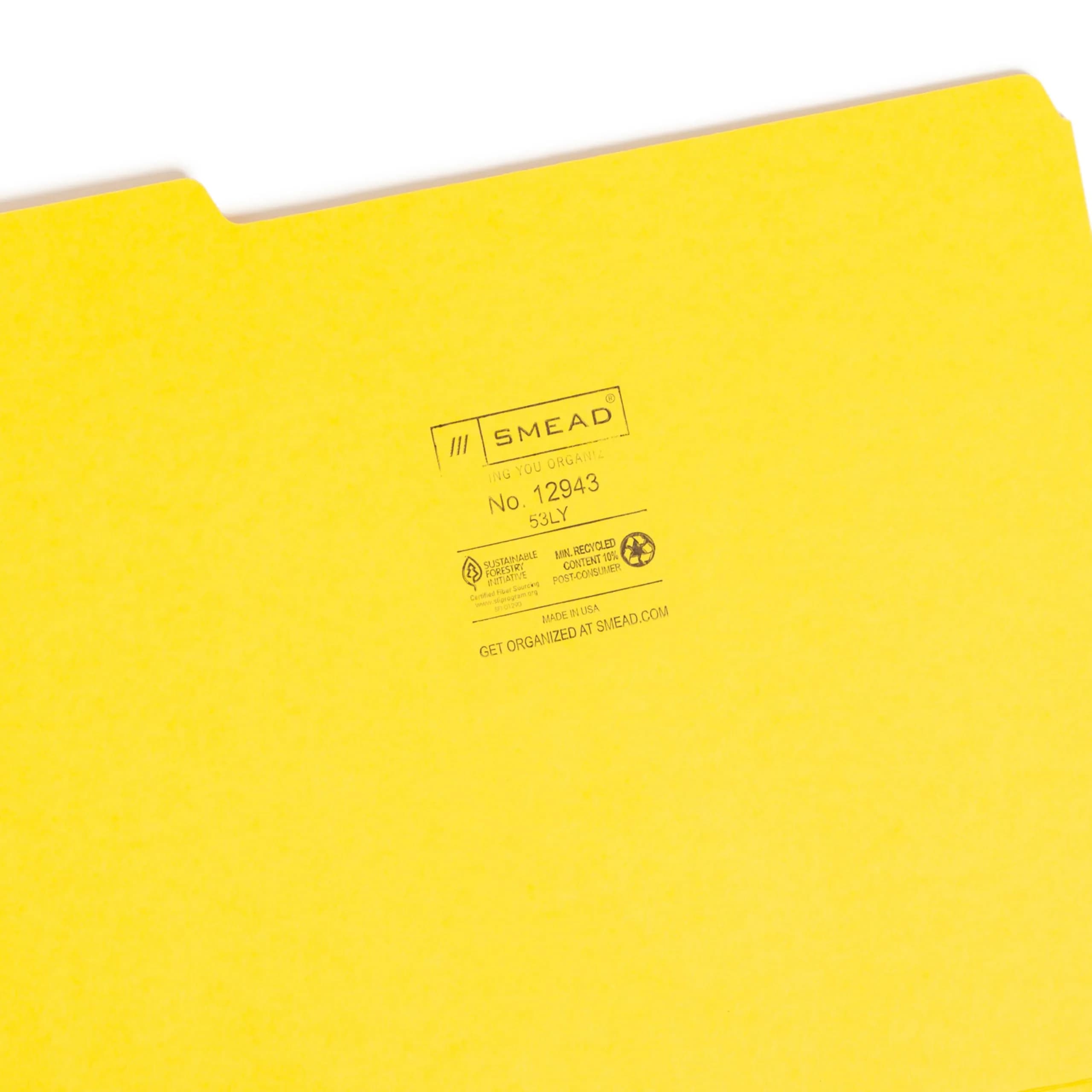 Smead Yellow File Folders 100 Count | Classic 1/3-Cut Tab, Letter Size, 3/4" Expansion - view 3