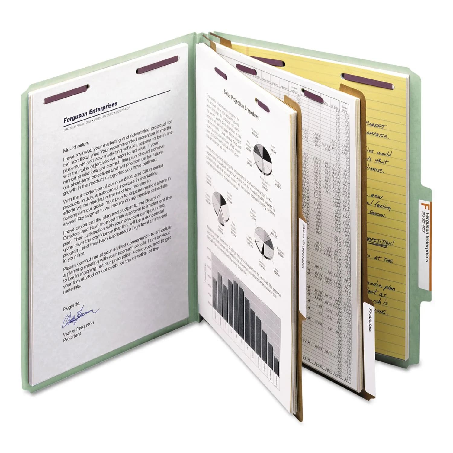 Smead Pressboard Classification File Folder with SafeSHIELD Fasteners, 2 Dividers, 2" Expansion, Letter Size, Gray/Green, 10 per Box | 25 pt. Pressboard - view 3