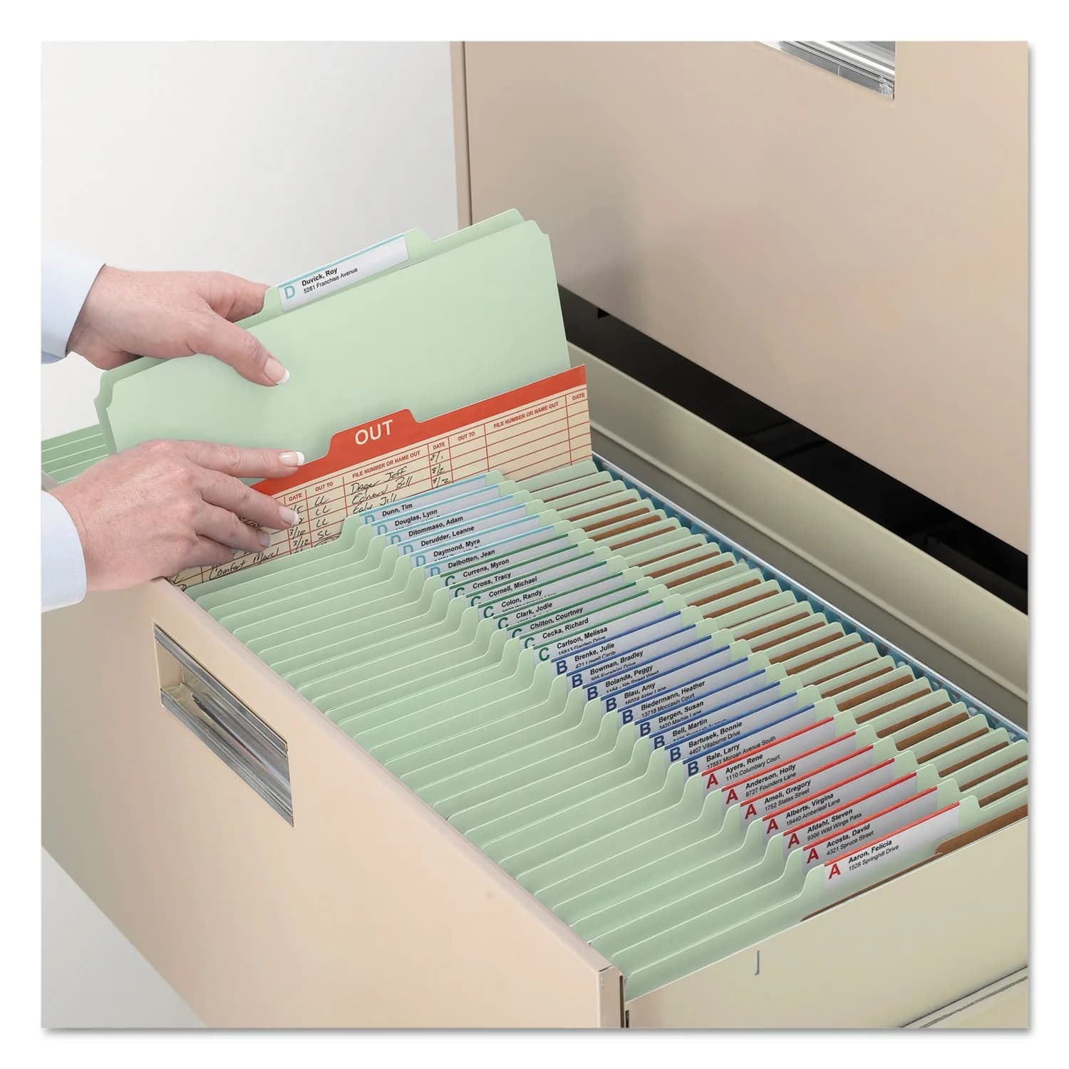 Smead Pressboard Classification File Folder with SafeSHIELD Fasteners, 2 Dividers, 2" Expansion, Letter Size, Gray/Green, 10 per Box | 25 pt. Pressboard - view 6