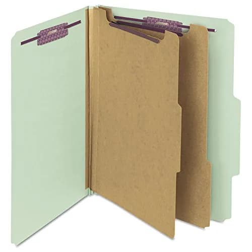 Smead Pressboard Classification File Folder with SafeSHIELD Fasteners, 2 Dividers, 2" Expansion, Letter Size, Gray/Green, 10 per Box | 25 pt. Pressboard thumbnail 2