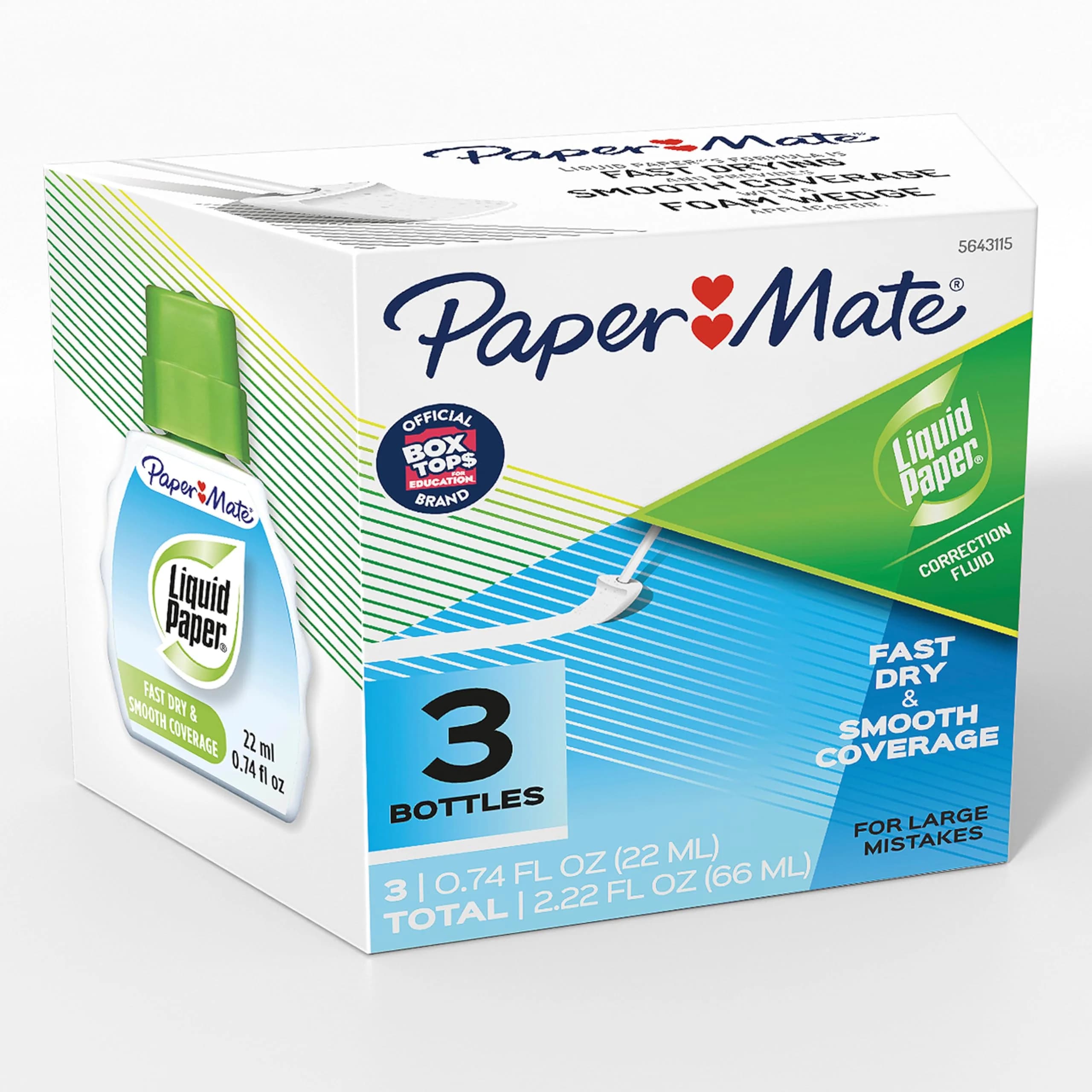 Paper Mate Liquid Paper Correction Fluid White 22 ml (3 Count) | Fast Dry, Smooth Coverage — White