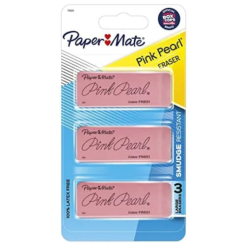 Paper Mate Pink Pearl Erasers, Large, 3 Count | Smudge-Resistant & Latex-Free thumbnail 1