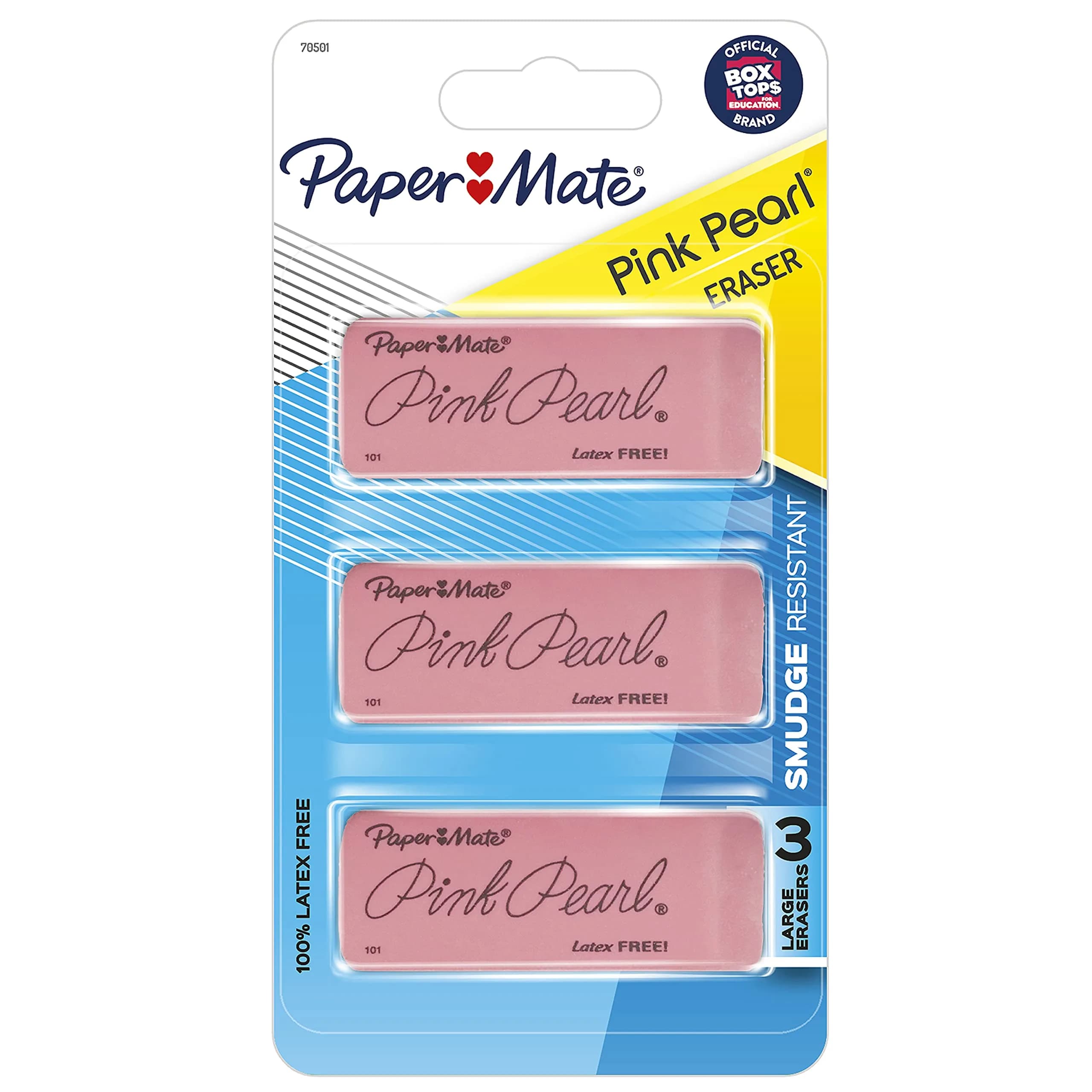 Paper Mate Pink Pearl Erasers, Large, 3 Count | Smudge-Resistant & Latex-Free - main product image