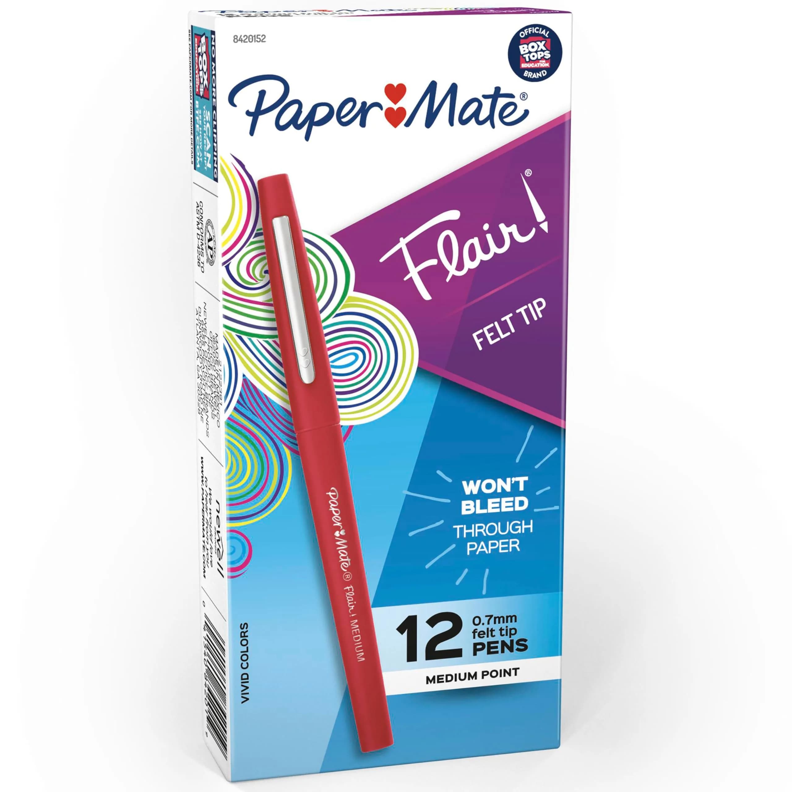 Paper Mate Flair Felt Tip Pens, Medium Point (0.7mm), Green Ink, 12 Count | Bright Colors for Writing & Journaling — Red
