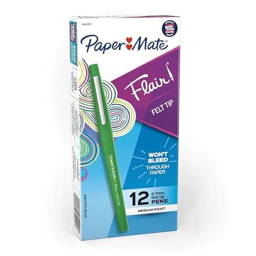 Paper Mate Flair Felt Tip Pens, Medium Point (0.7mm), Green Ink, 12 Count | Bright Colors for Writing & Journaling thumbnail 1