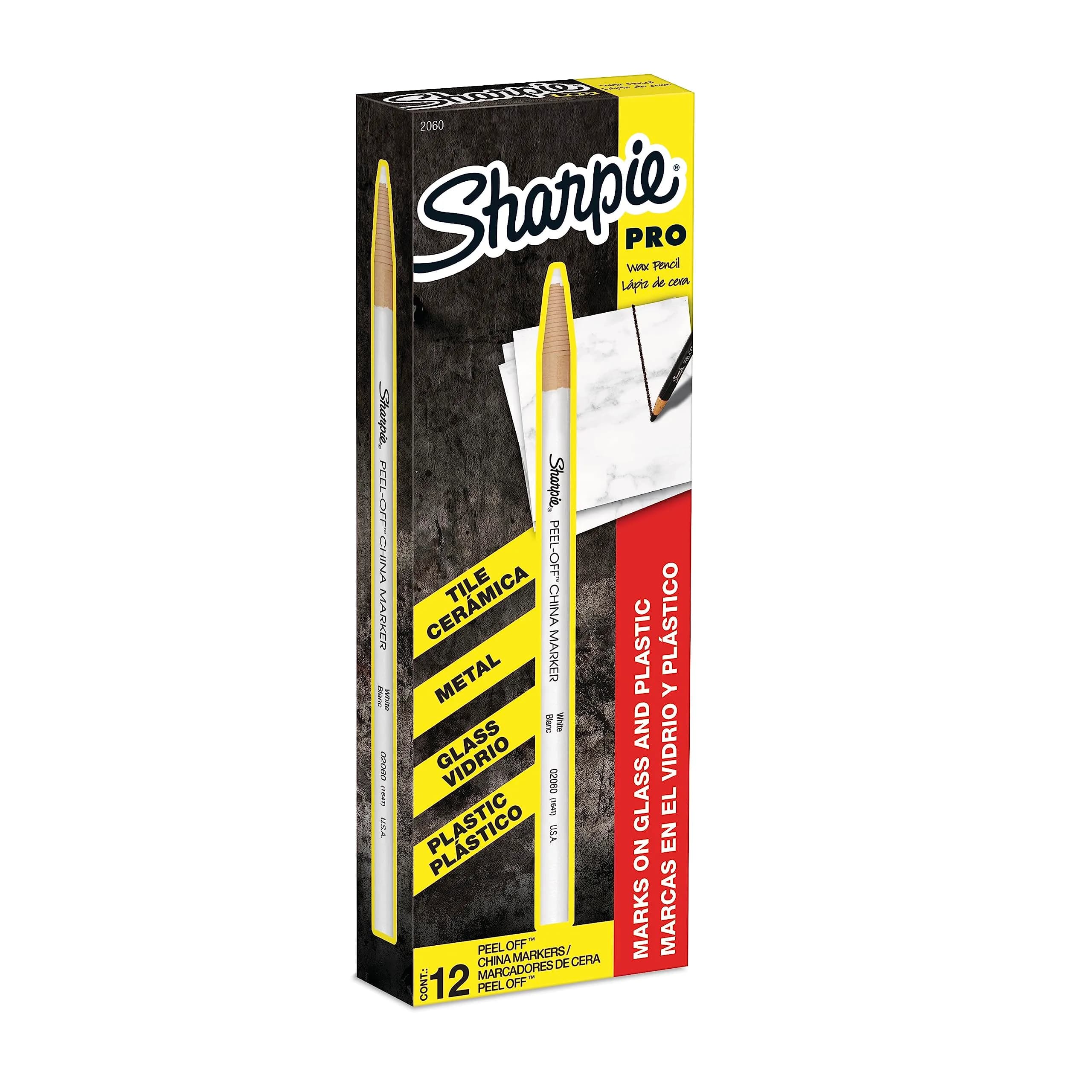 Sharpie Peel-Off China Marker Grease Pencils White Box of 12 | Marks Glass, Metal, Plastic, Porcelain - main product image