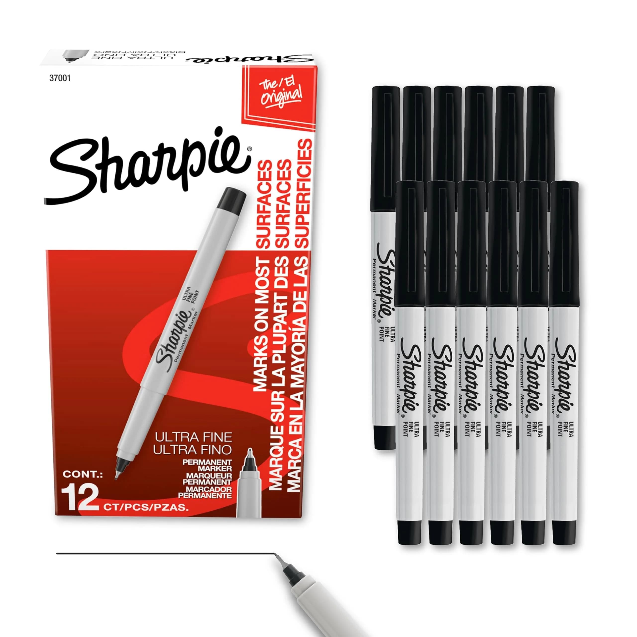 Sharpie Permanent Markers Ultra Fine Tip Black 12 Count | Precise Marks, Fade Resistant - main product image